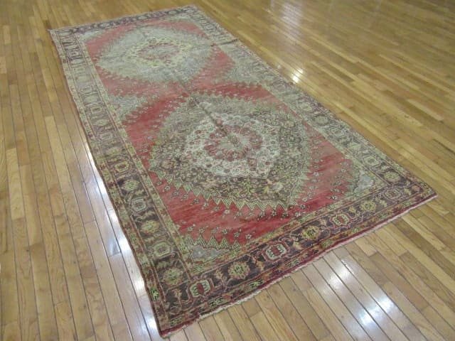 5′ x 10′ Vintage Turkish Konya Runner Rug – Rust & Blue - 5 5′ x 10′ Vintage Turkish Konya Runner Rug – Rust & Blue