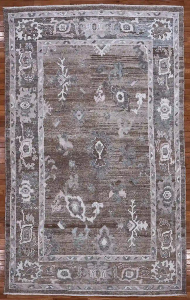 7′ x 10′ Brown Fine Hand-Knotted Turkish Oushak Rug – Transitional Wool