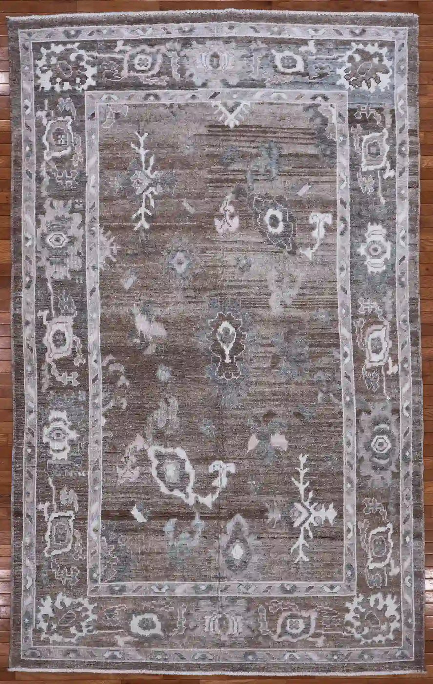 7′ x 10′ Brown Fine Hand-Knotted Turkish Oushak Rug – Transitional Wool
