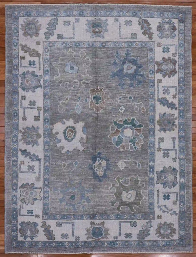 5′ x 7′ Grey Fine Hand-Knotted Turkish Oushak Rug – Transitional Wool