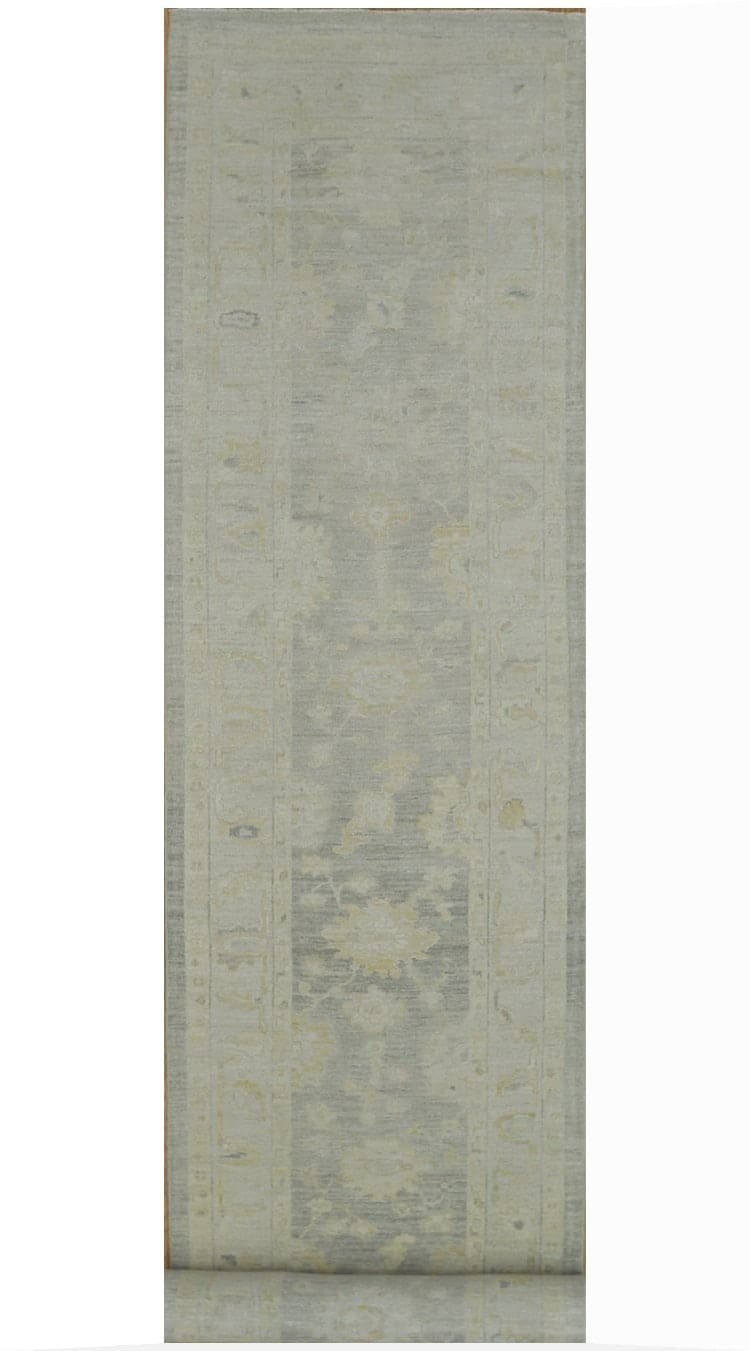4′ x 27′ Beige Fine Hand-Knotted Oushak Runner Rug – Transitional Wool