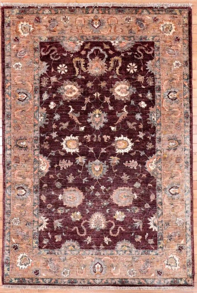 4′ x 6′ Burgundy Fine Hand-Knotted Pakistan Sultanabad Rug – Traditional Wool