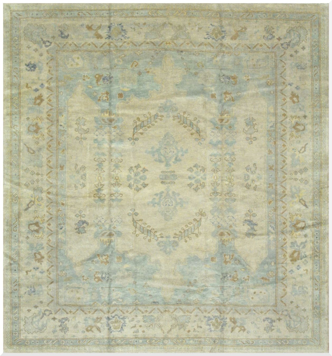 10′ x 11′ Beige Fine Hand-Knotted Turkish Oushak Rug – Transitional Wool