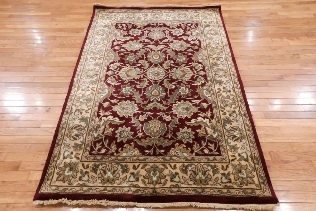 4′ x 6′ Burgundy Red Hand-Knotted Vintage India Tabriz Design Rug – Traditional Wool