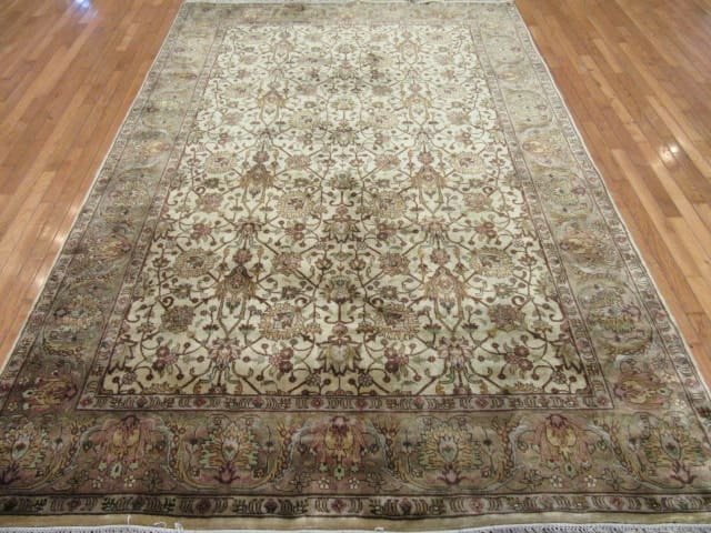 6′ x 9′ Room Size Handmade Oriental Rug – Ivory & Brown - 1 6′ x 9′ Room Size Handmade Oriental Rug – Ivory & Brown