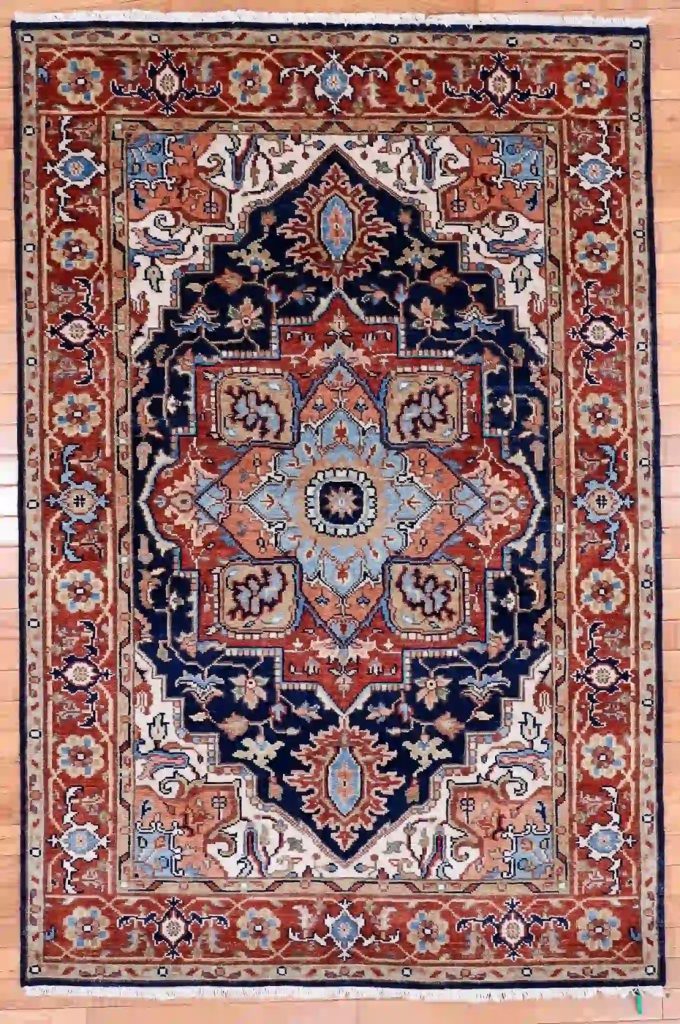 3′ x 6′ Blue Fine Hand-Knotted Indian Serapi Rug – Traditional Wool