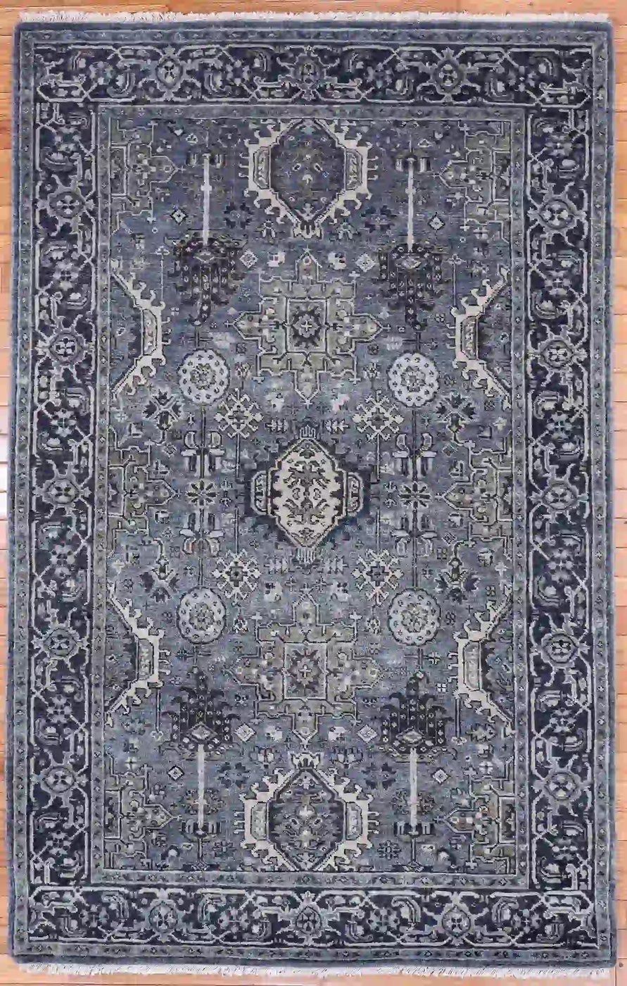 4′ x 6′ Slate Blue Fine Hand-Knotted Indian Karajeh Rug – Traditional Wool 4′ x 6′ Slate Blue Fine Hand-Knotted Indian Karajeh Rug – Traditional Wool
