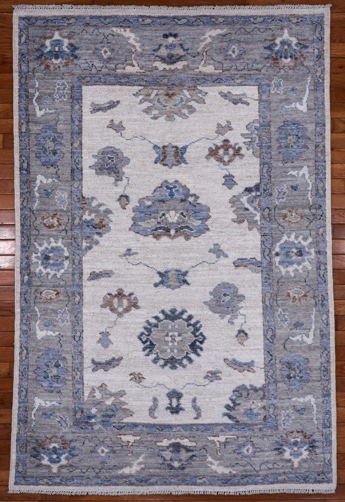 4′ x 6′ Ivory Fine Hand-Knotted Pakistan Oushak Rug – Transitional Wool