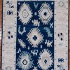 4′ x 6′ Blue Fine Hand-Knotted Turkish Oushak Rug – Transitional Wool