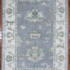 4′ x 6′ Slate Blue Fine Hand-Knotted Turkish Oushak Rug – Transitional Wool
