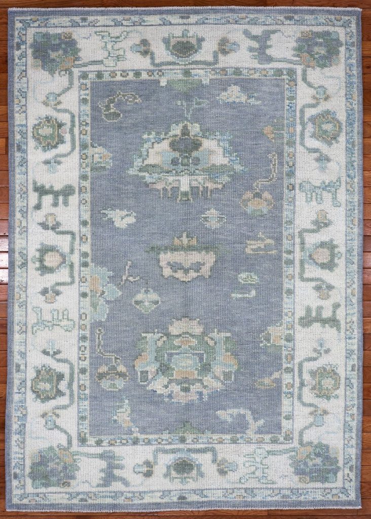 4′ x 6′ Slate Blue Fine Hand-Knotted Turkish Oushak Rug – Transitional Wool