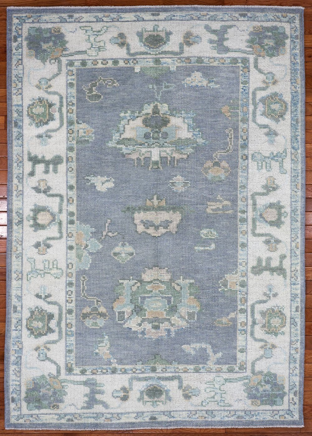 4′ x 6′ Slate Blue Fine Hand-Knotted Turkish Oushak Rug – Transitional Wool