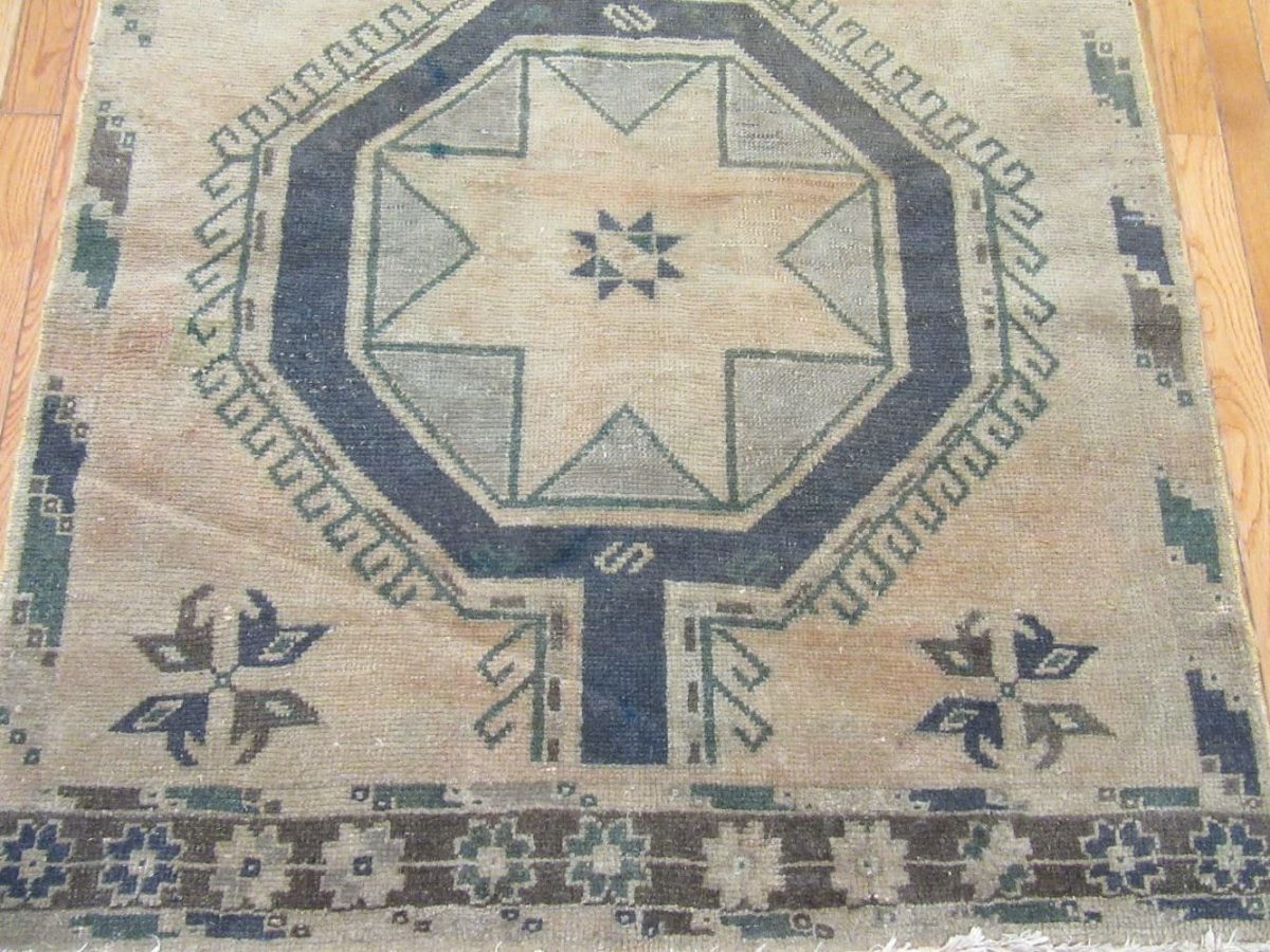 4′ x 13′ Vintage Turkish Oushak Beige Tribal Runner Wool