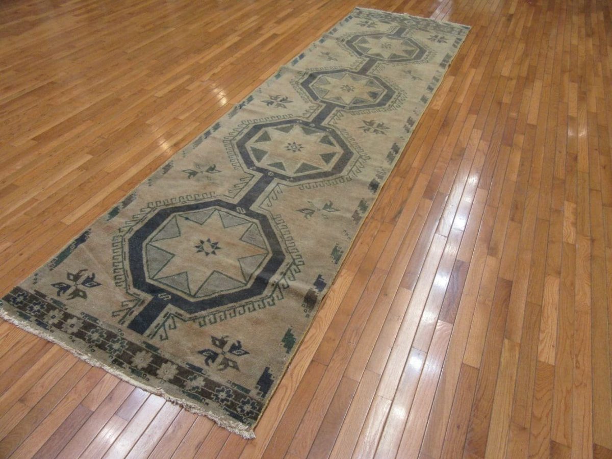 4′ x 13′ Vintage Turkish Oushak Beige Tribal Runner Wool