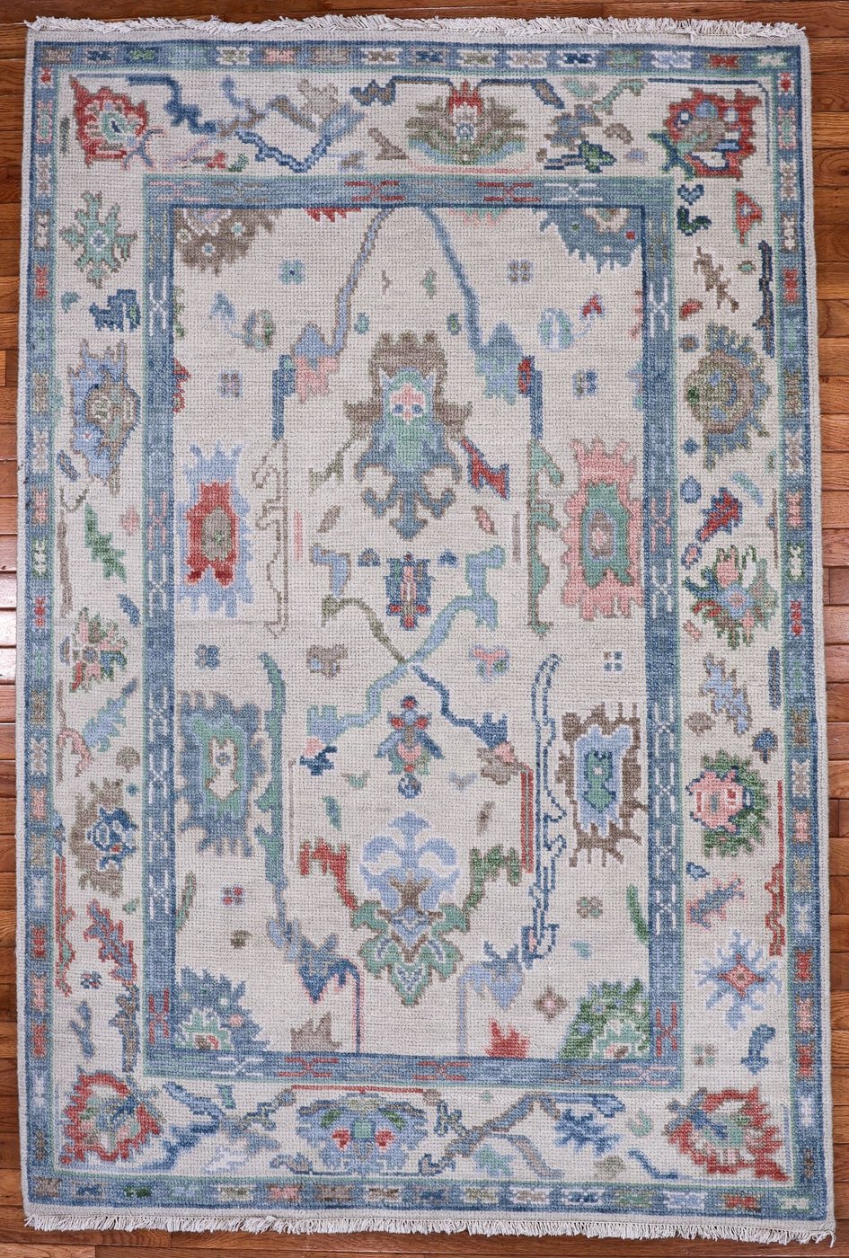 4′ x 6′ Slate Blue Fine Hand-Knotted Turkish Oushak Rug – Transitional Wool