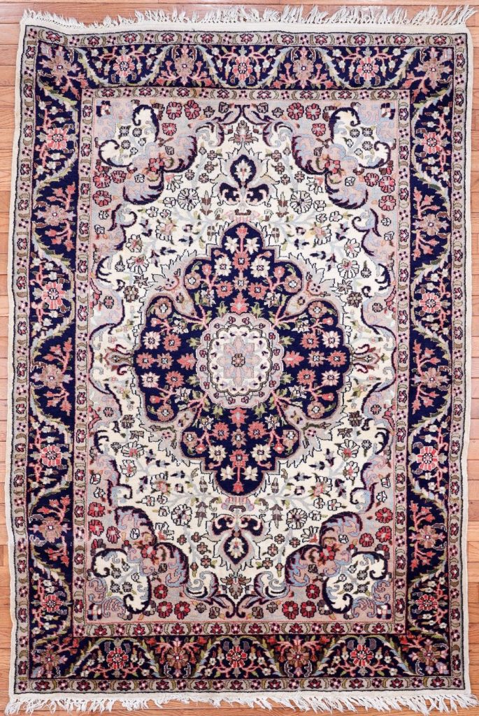 4′ x 6′ Ivory Fine Hand-Knotted Indian Tabriz Rug – Traditional Wool