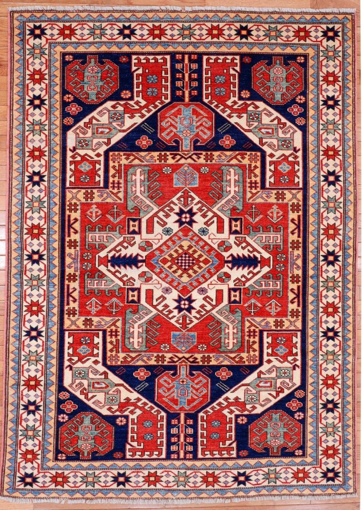 4′ x 6′ Terracotta Fine Hand-Knotted Pakistan Shirvan Rug – Traditional Wool
