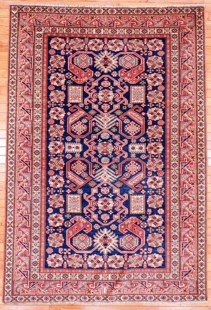 4′ x 6′ Navy Fine Hand-Knotted Pakistan Shirvan Rug – Traditional Wool