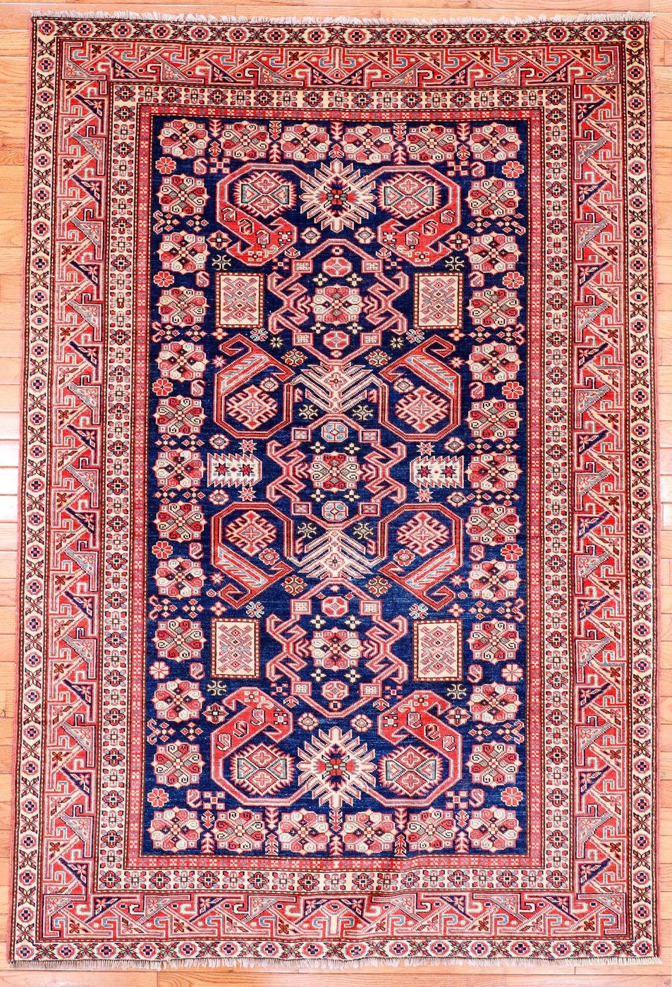4′ x 6′ Navy Fine Hand-Knotted Pakistan Shirvan Rug – Traditional Wool