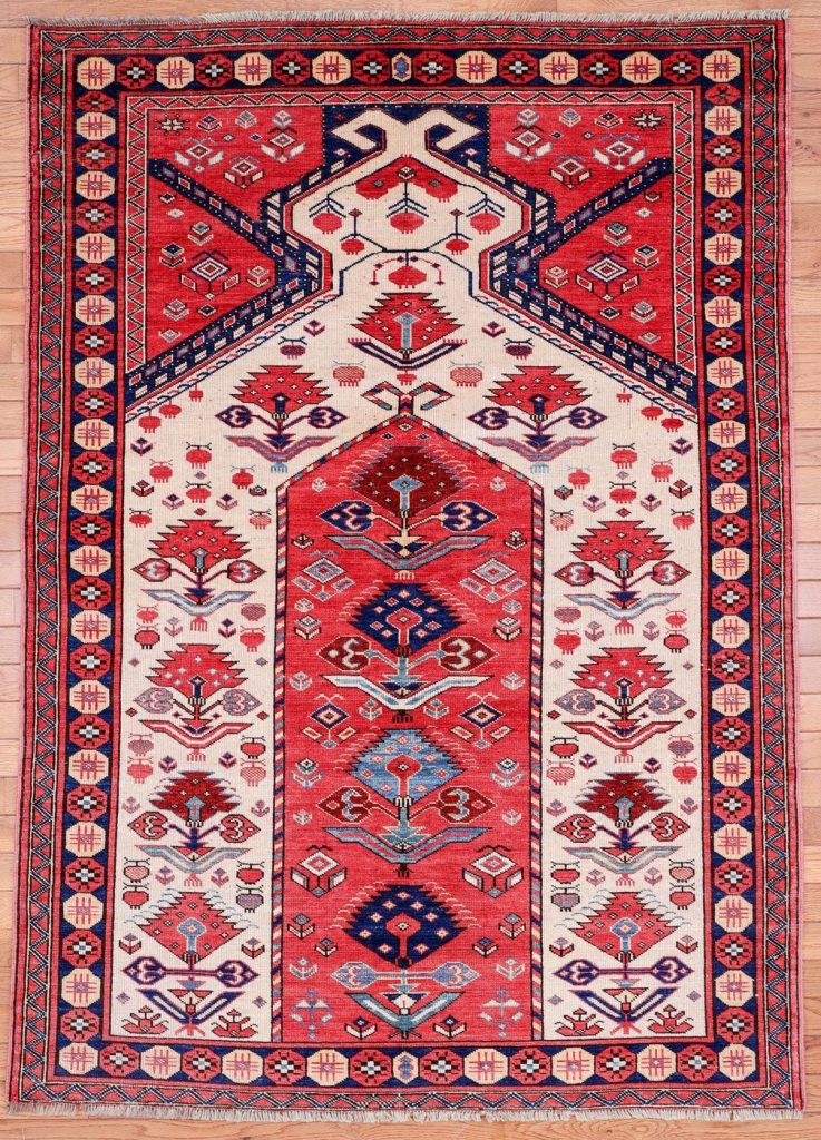 4′ x 6′ Terracotta Fine Hand-Knotted Pakistan Shirvan Prayer Rug – Traditional Wool