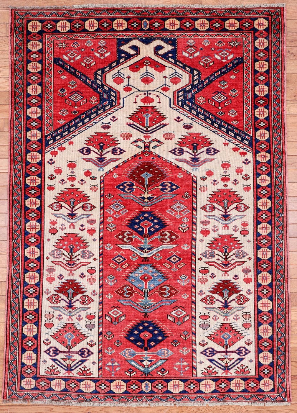 4′ x 6′ Terracotta Fine Hand-Knotted Pakistan Shirvan Prayer Rug – Traditional Wool