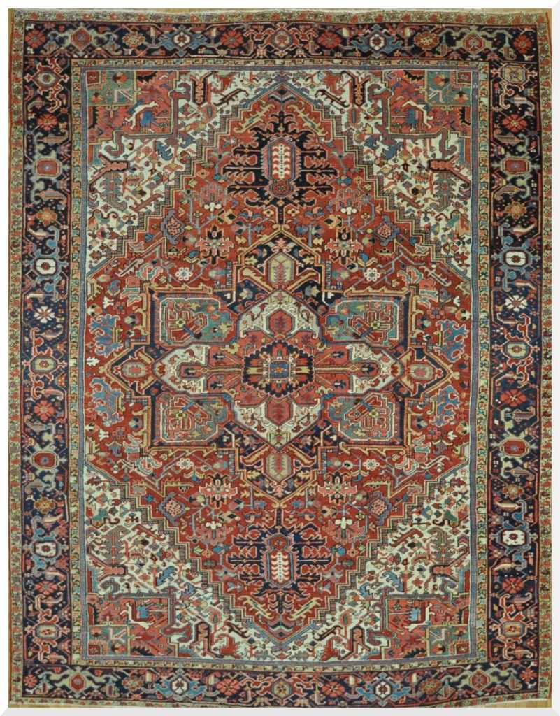 10′ x 13′ Red Fine Hand-Knotted Persian Heriz Rug – Traditional Wool