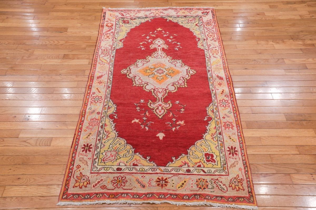 4′ x 6′ Crimson Fine Hand-Knotted Turkish Oushak Rug – Traditional Wool