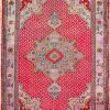 4′ x 5′ Rose Red Fine Hand-Knotted Vintage Turkish Oushak Rug – Traditional Wool