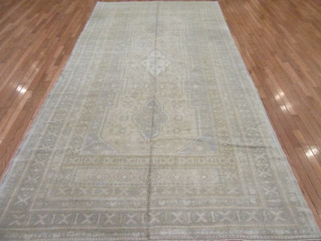 6′ x 12′ Turkish Ivory Blue Vintage Rug Transitional Wool