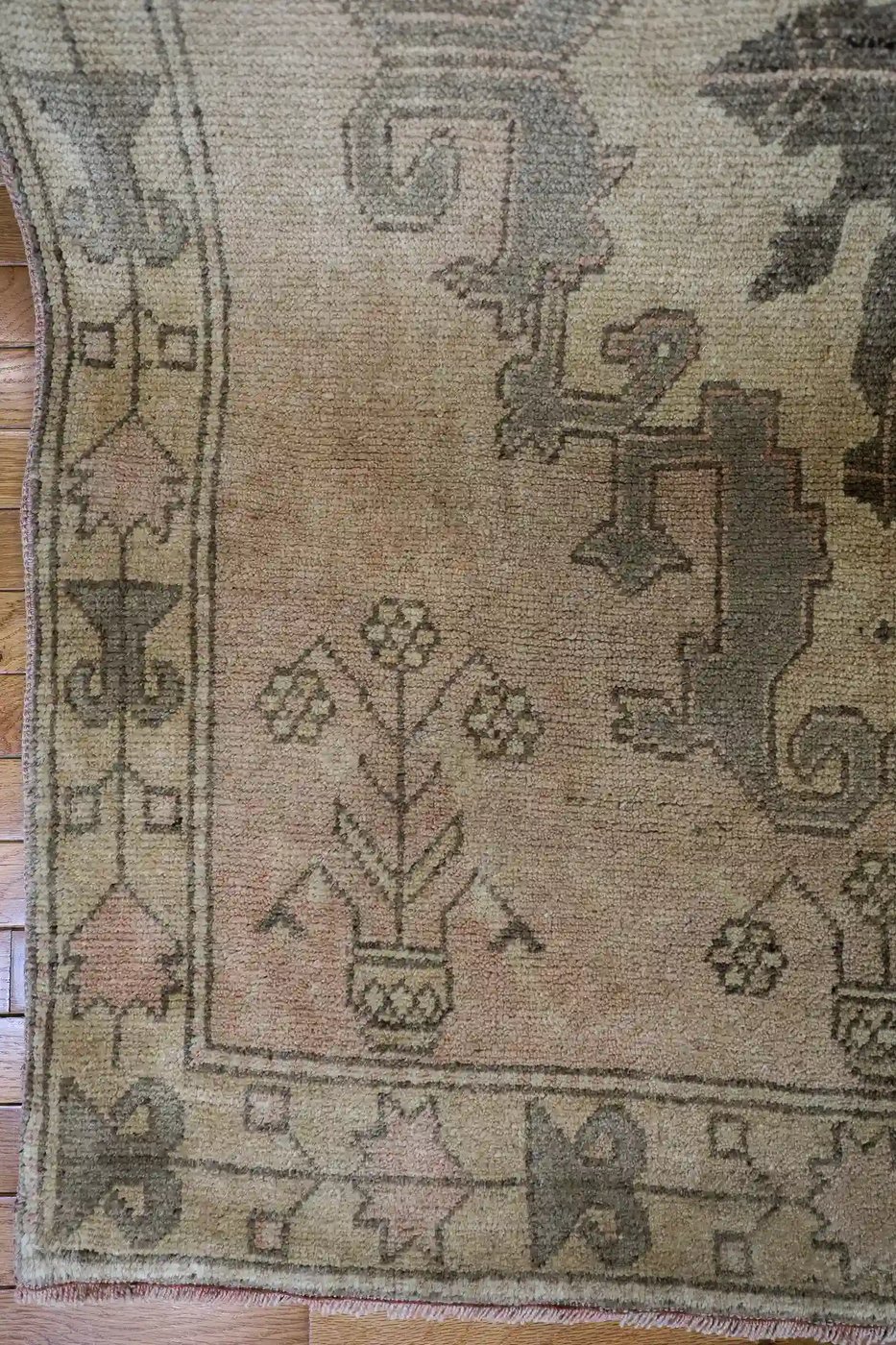 4′ x 13′ Beige Fine Hand-Knotted Vintage Turkish Oushak Runner – Traditional Wool
