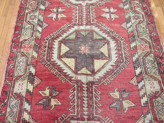 5′ x 12′ Vintage Turkish Oushak Red Tribal Rug Hand Knotted Wool