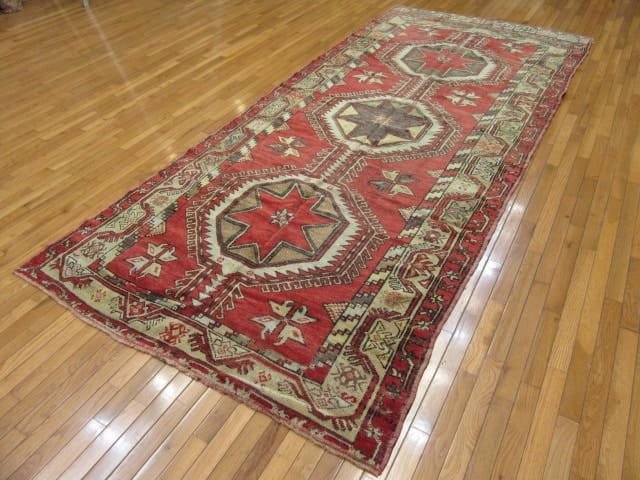 5′ x 12′ Vintage Turkish Oushak Red Tribal Rug Hand Knotted Wool