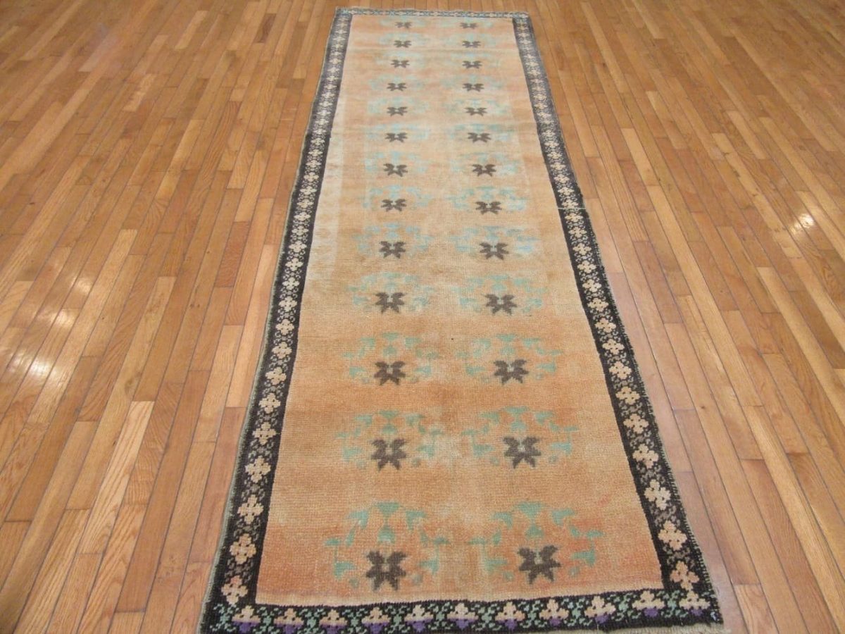 3′ x 10′ Turkish Gold Blue Transitional Runner Hand Knotted Wool