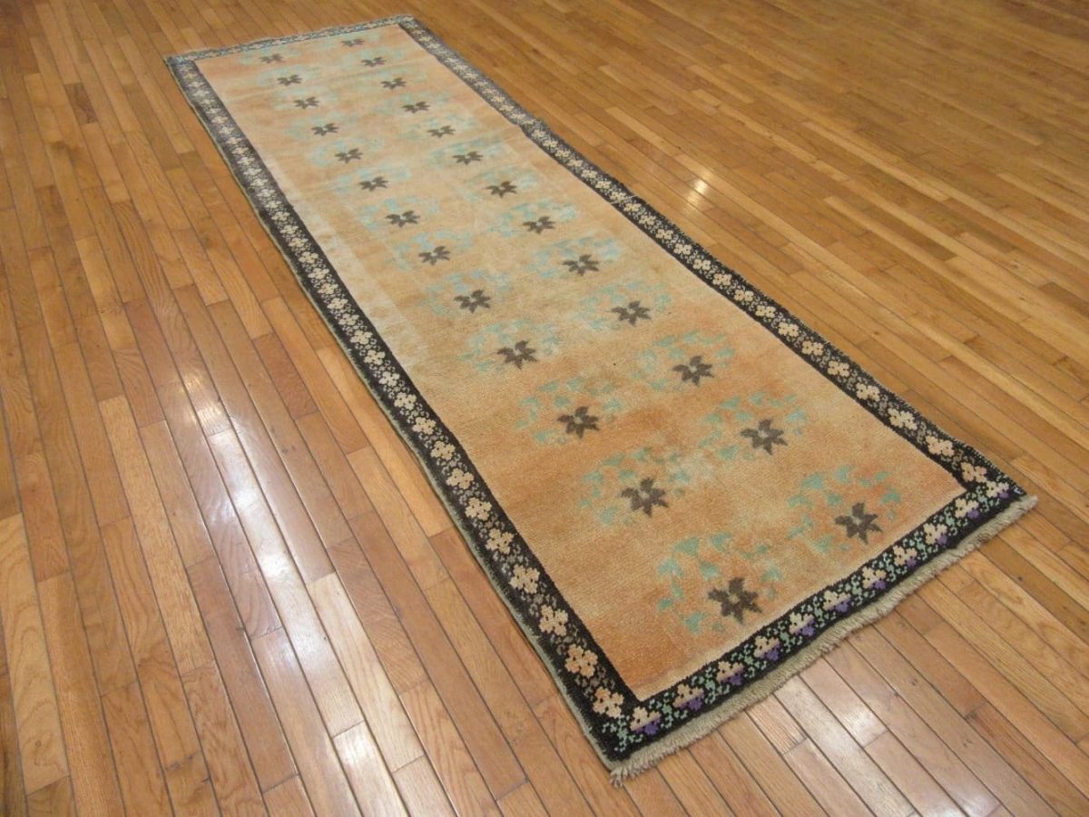 3′ x 10′ Turkish Gold Blue Transitional Runner Hand Knotted Wool