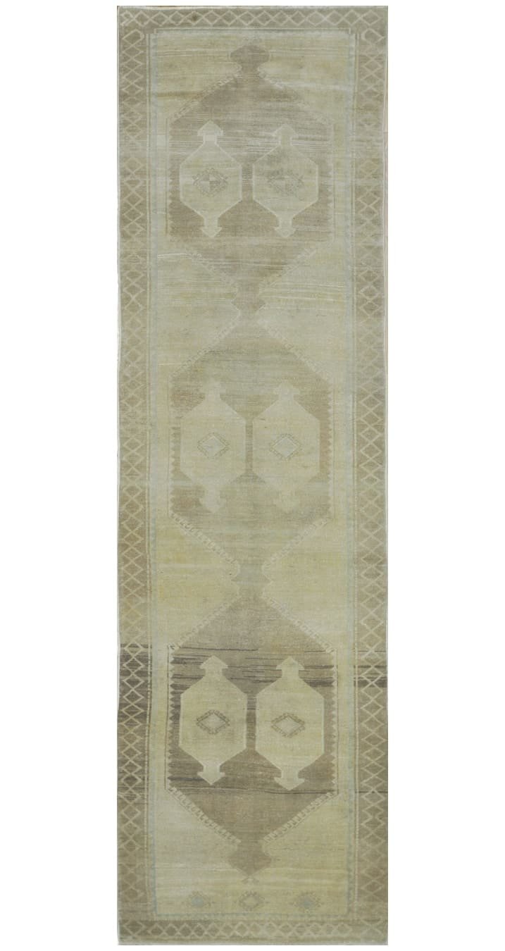3′ x 12′ Beige Fine Hand-Knotted Turkish Vintage Runner Rug – Transitional Wool