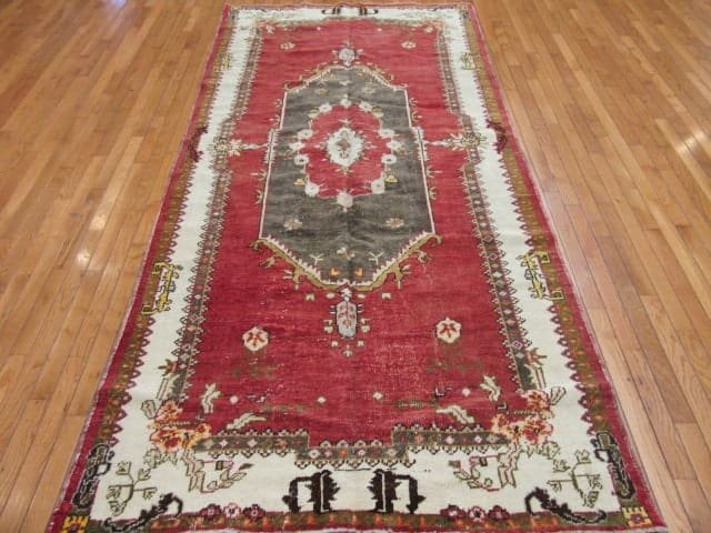 5′ x 9′ Turkish Oushak Red Charcoal Vintage Runner Hand Knotted Wool