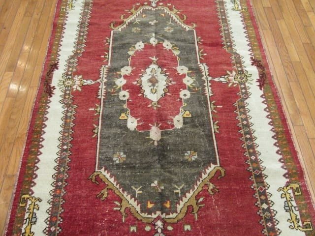 5′ x 9′ Turkish Oushak Red Charcoal Vintage Runner Hand Knotted Wool