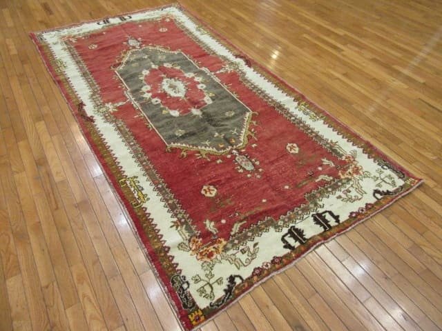 5′ x 9′ Turkish Oushak Red Charcoal Vintage Runner Hand Knotted Wool