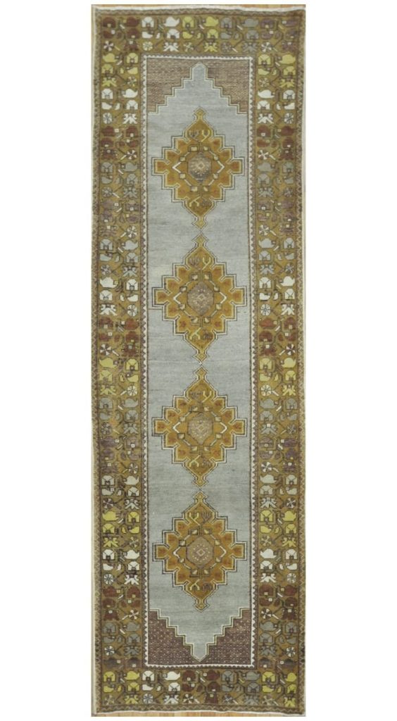 3′ x 11′ Gray Fine Hand-Knotted Turkish Anatolian Runner Rug – Traditional Wool