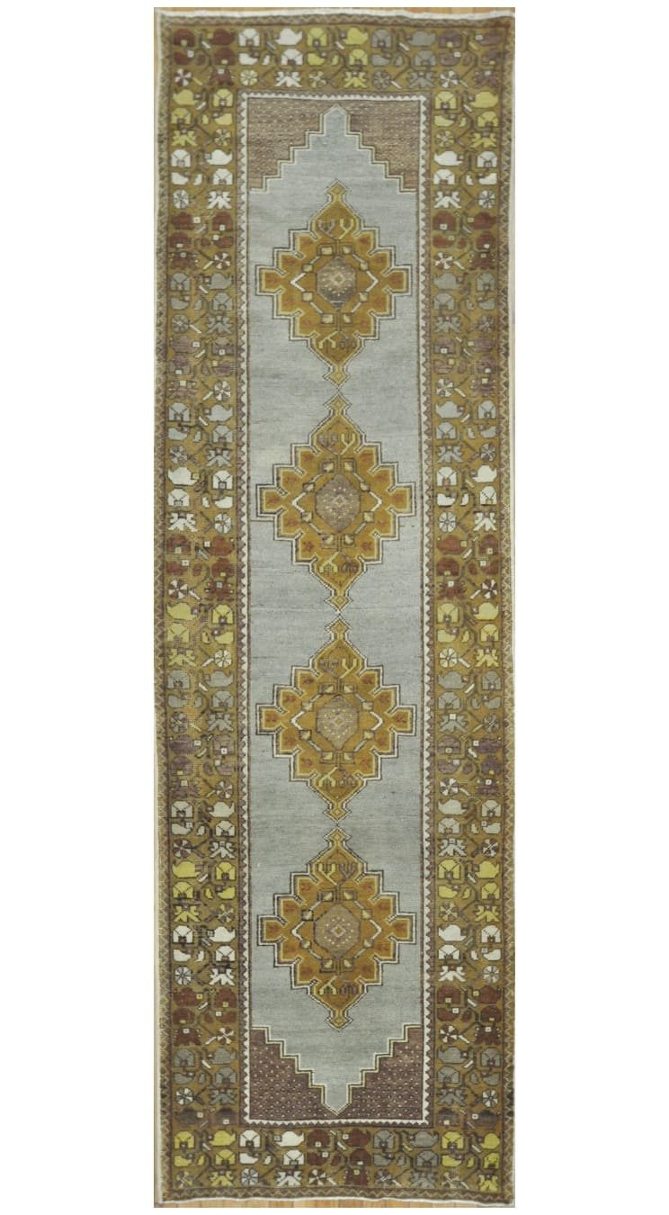 3′ x 11′ Gray Fine Hand-Knotted Turkish Anatolian Runner Rug – Traditional Wool