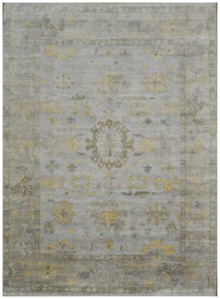 10′ x 14′ Gray Fine Hand-Knotted Oushak Design Rug – Transitional Wool