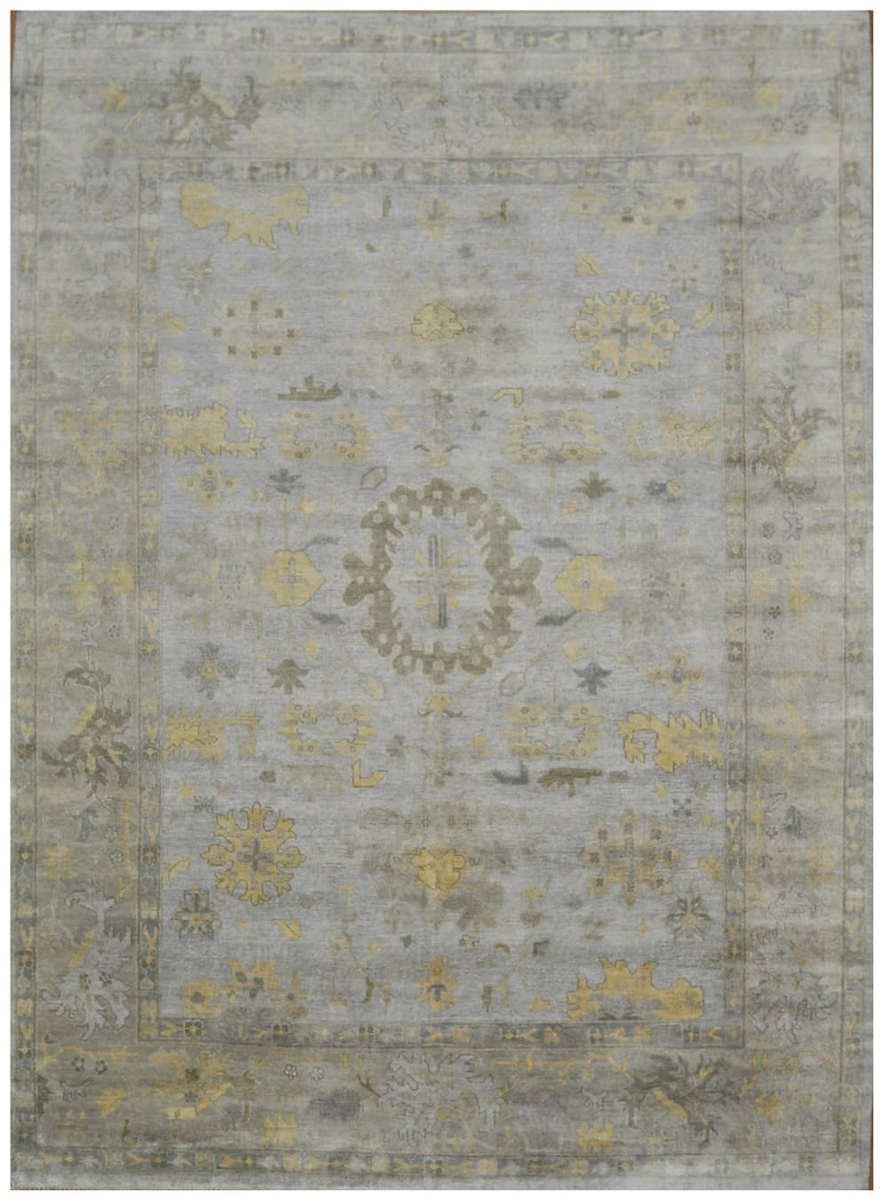 10′ x 14′ Gray Fine Hand-Knotted Oushak Design Rug – Transitional Wool