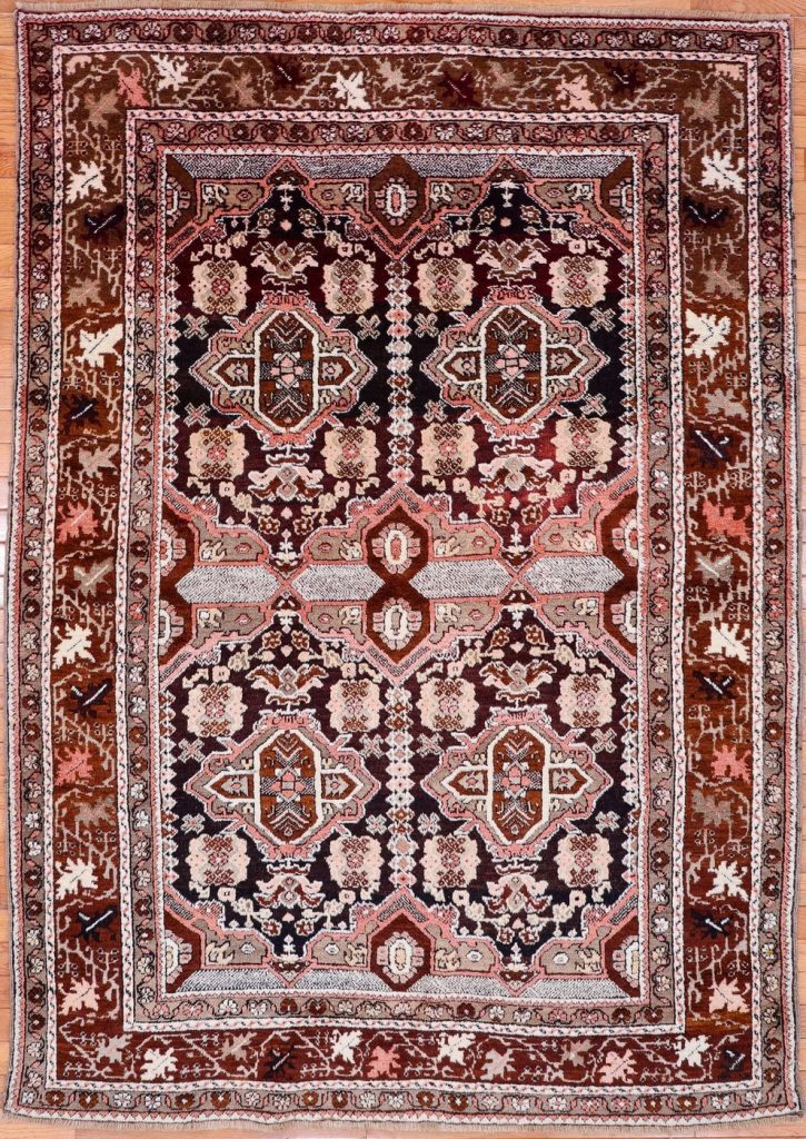 4’6” x 6’3” Walnut Brown Hand-Knotted Semi-Antique Turkish Oushak Rug – Traditional Wool