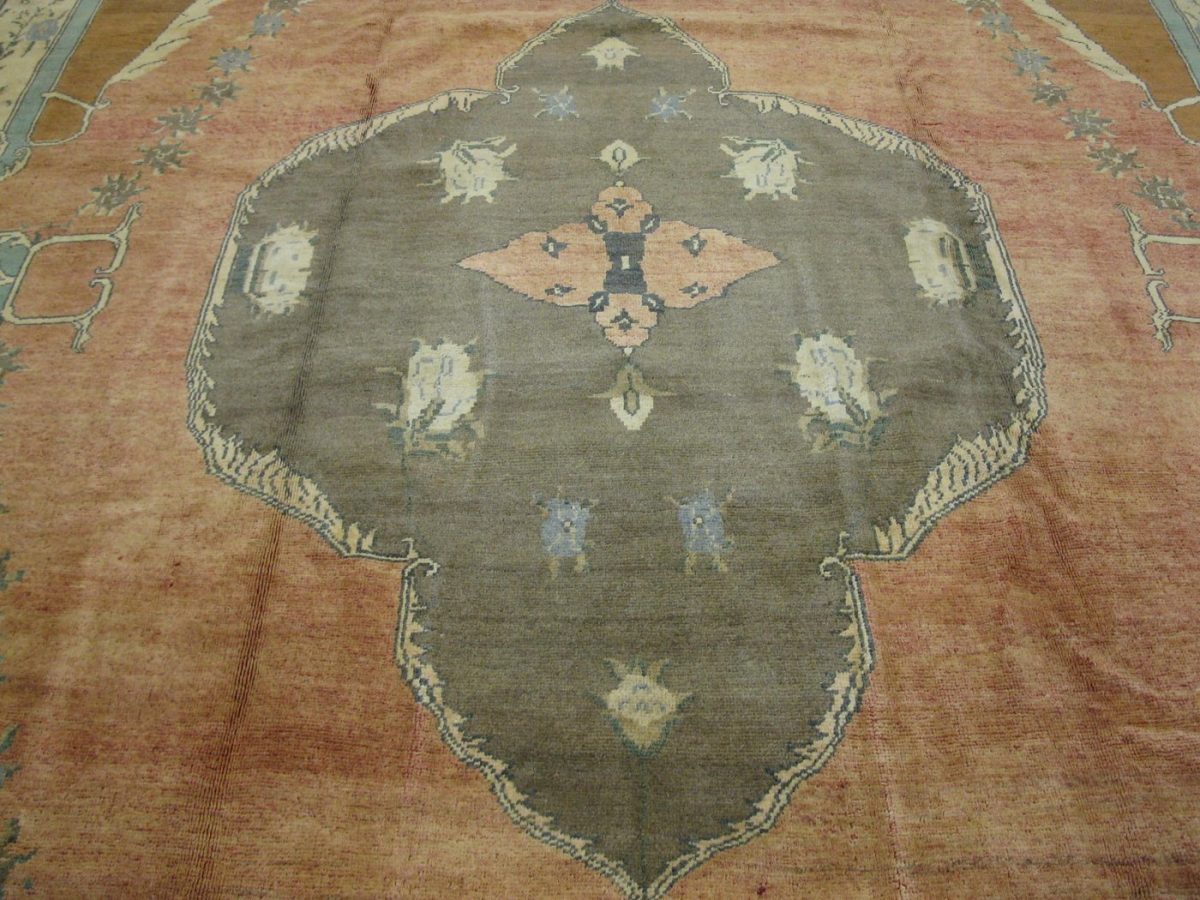 9′ x 14′ Turkish Peach Blue Savonnerie Rug Traditional Wool