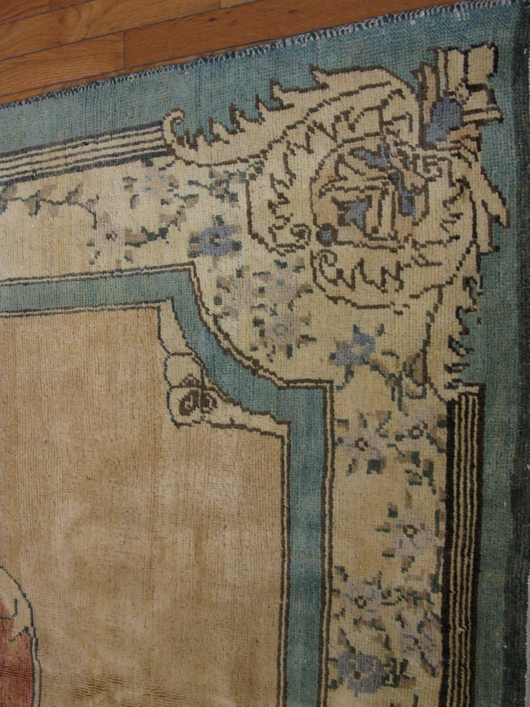 9′ x 14′ Turkish Peach Blue Savonnerie Rug Traditional Wool