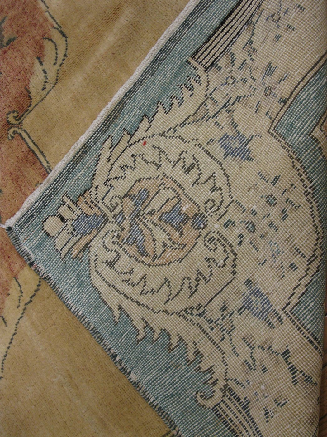 9′ x 14′ Turkish Peach Blue Savonnerie Rug Traditional Wool