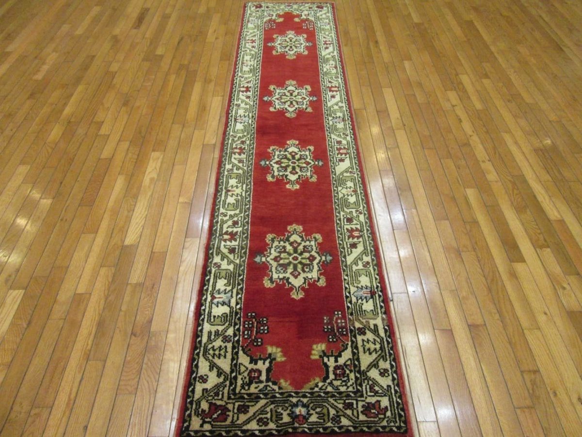 2′ x 10′ Vintage Turkish Oushak Red Runner Traditional Wool