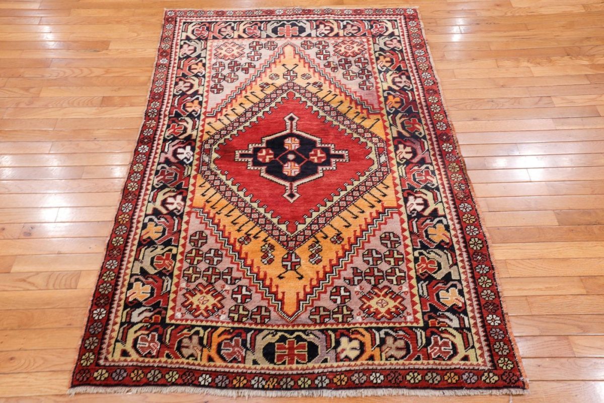 4′ x 5′ Red Fine Hand-Knotted Turkish Oushak Rug – Traditional Wool