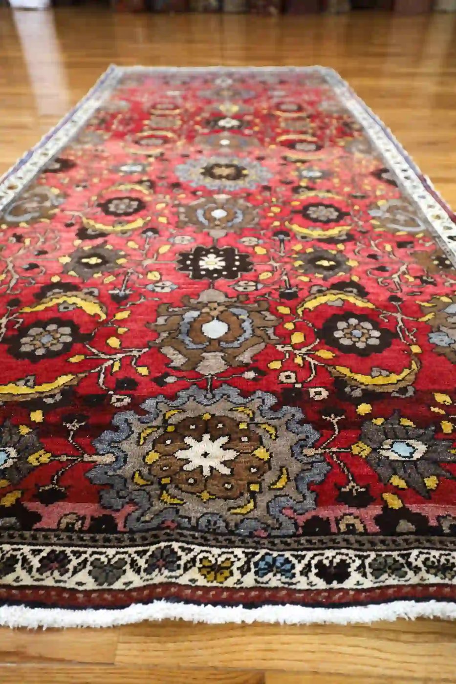 4′ x 9′ Red Hand-Knotted Vintage Turkish Anatolian Rug – Traditional Wool