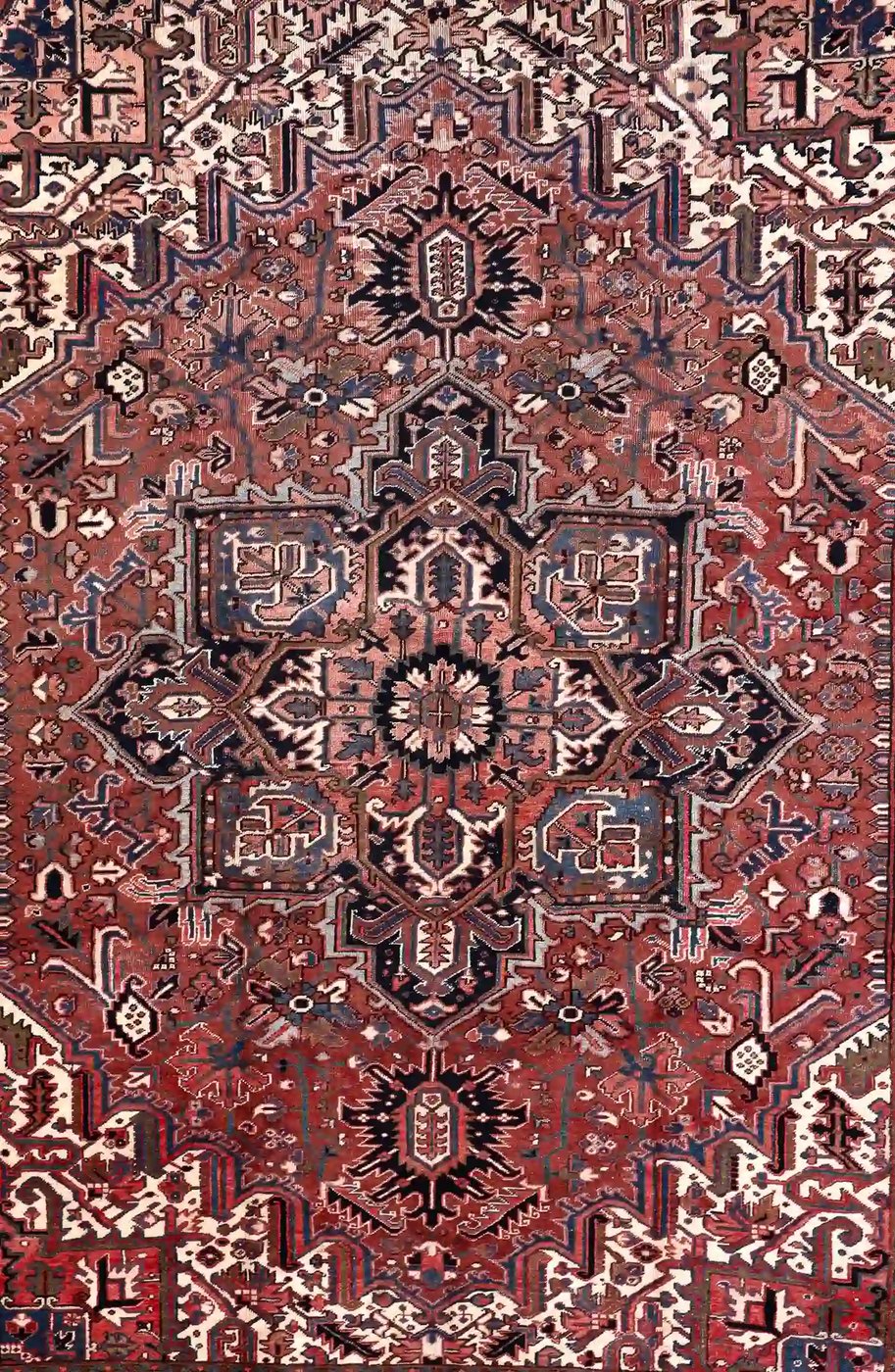 9′ x 12′ Red Fine Hand-Knotted Persian Heriz Rug – Traditional Wool